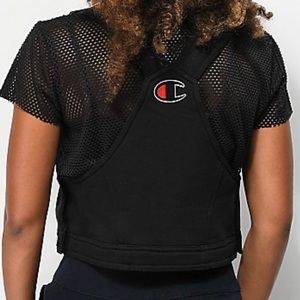 champion superfleece black crop overall bib top